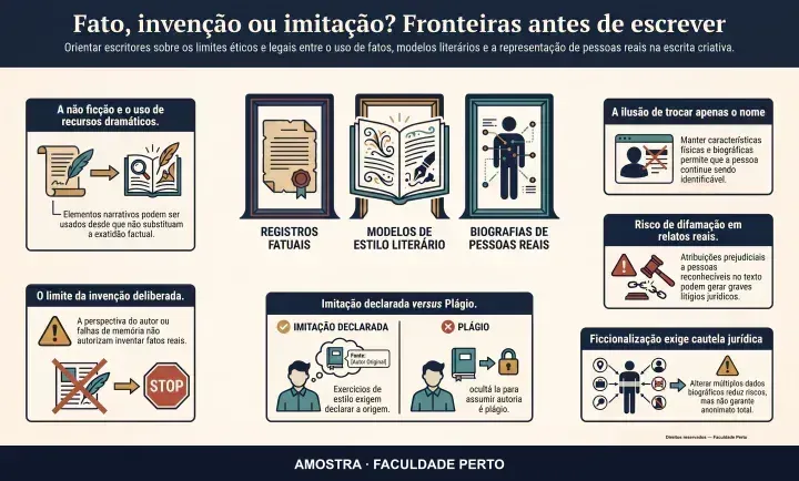 Fato, invenção ou imitação? Fronteiras antes de escrever: infográfico ilustrado do curso Escrita Criativa