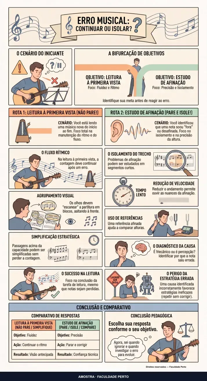 Erro musical: continuar ou isolar?: infográfico ilustrado do curso Música