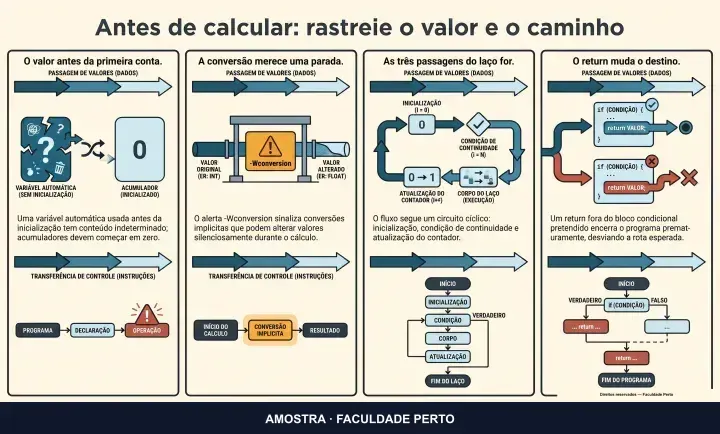 Antes de calcular: rastreie o valor e o caminho: infográfico ilustrado do curso C