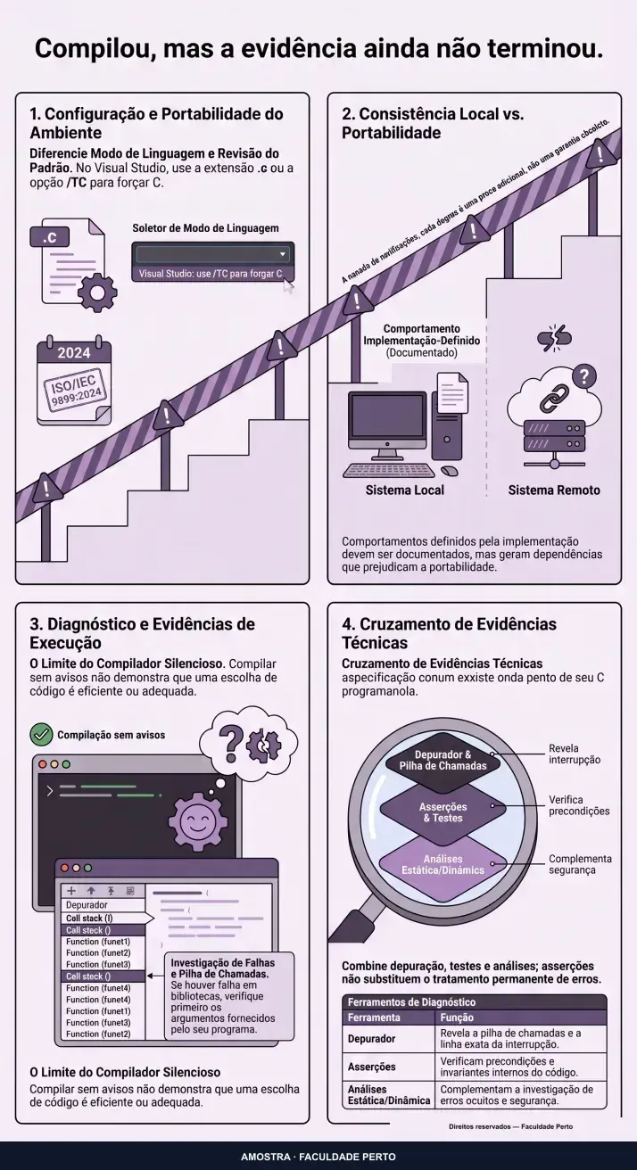 Compilou, mas a evidência ainda não terminou: infográfico ilustrado do curso C