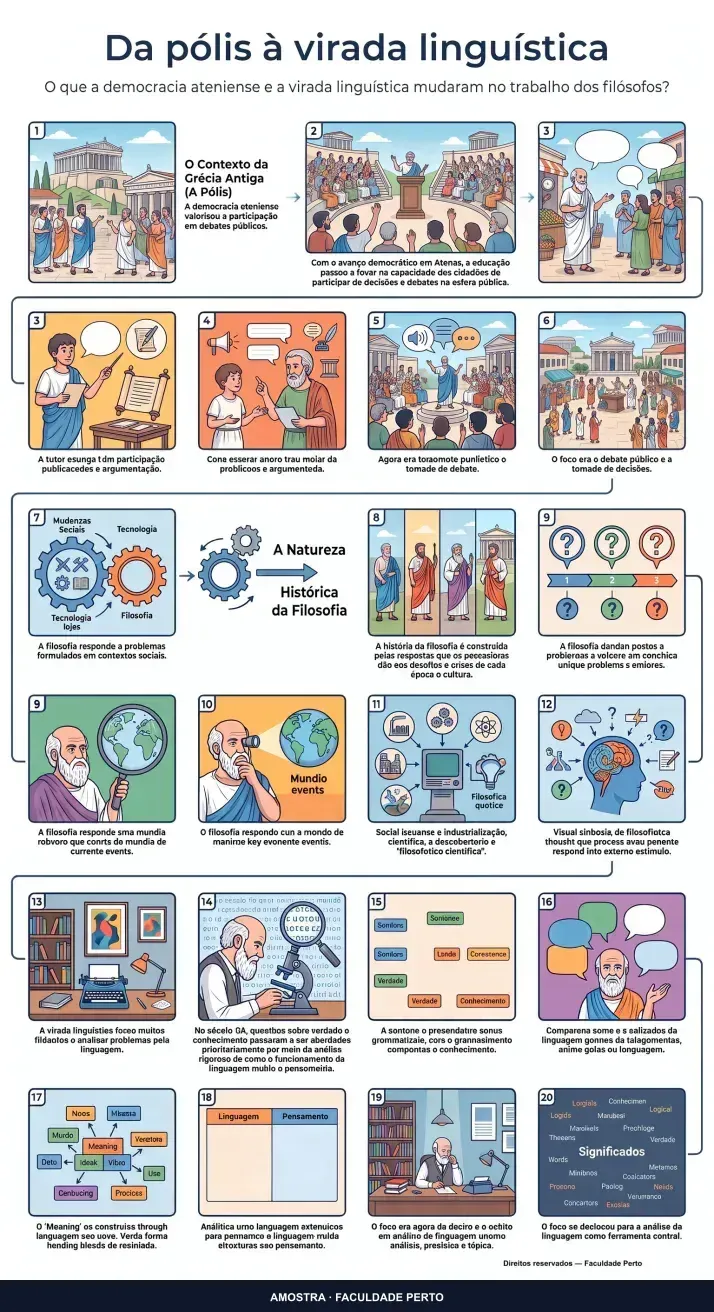 Da pólis à virada linguística: infográfico ilustrado do curso Filosofia