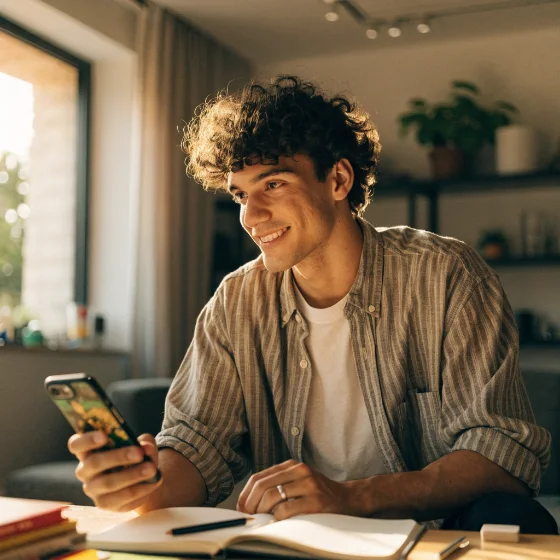 Aluno estudando pelo celular