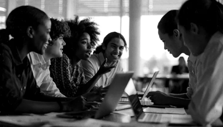 Equipe de jovens profissionais reunida em escritório